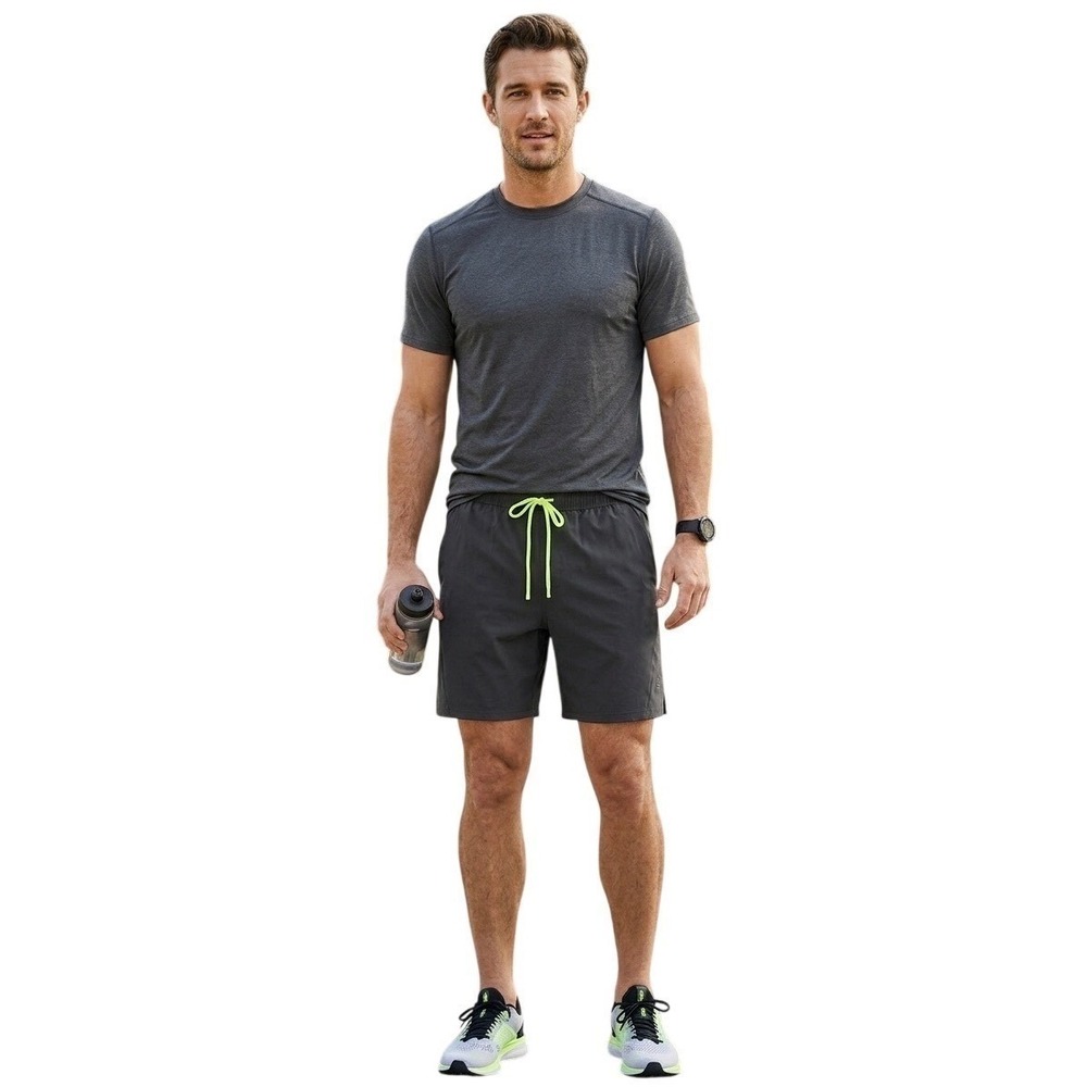 Athletic Works Mens DriWorks Running Shorts Gray Neon Yellow Liner Large 36-38